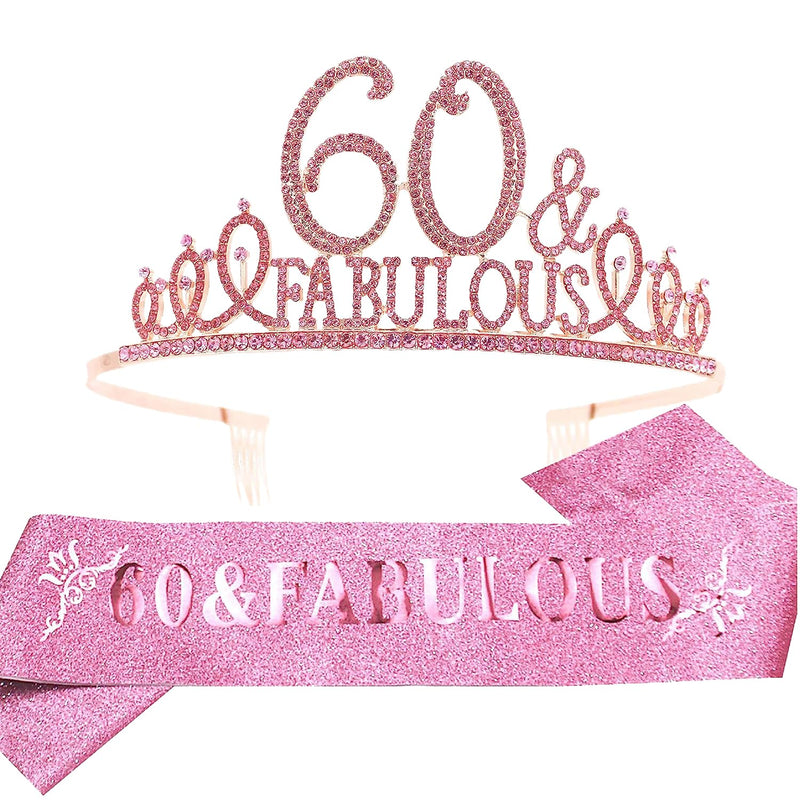 60th Birthday Sash and Tiara for Women - Fabulous Glitter Sash + Fabulous