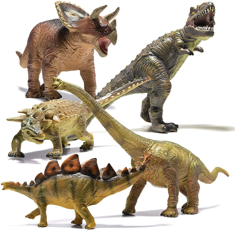 5 Piece Jumbo Dinosaur Toy Figure Set - Realistic Toy Dinosaurs and Large