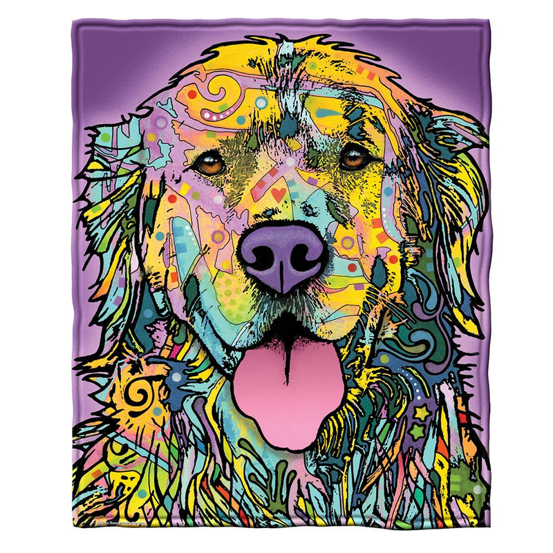 Colorful Golden Retriever Fleece Bed Blanket, 50" x 60" Dean Russo