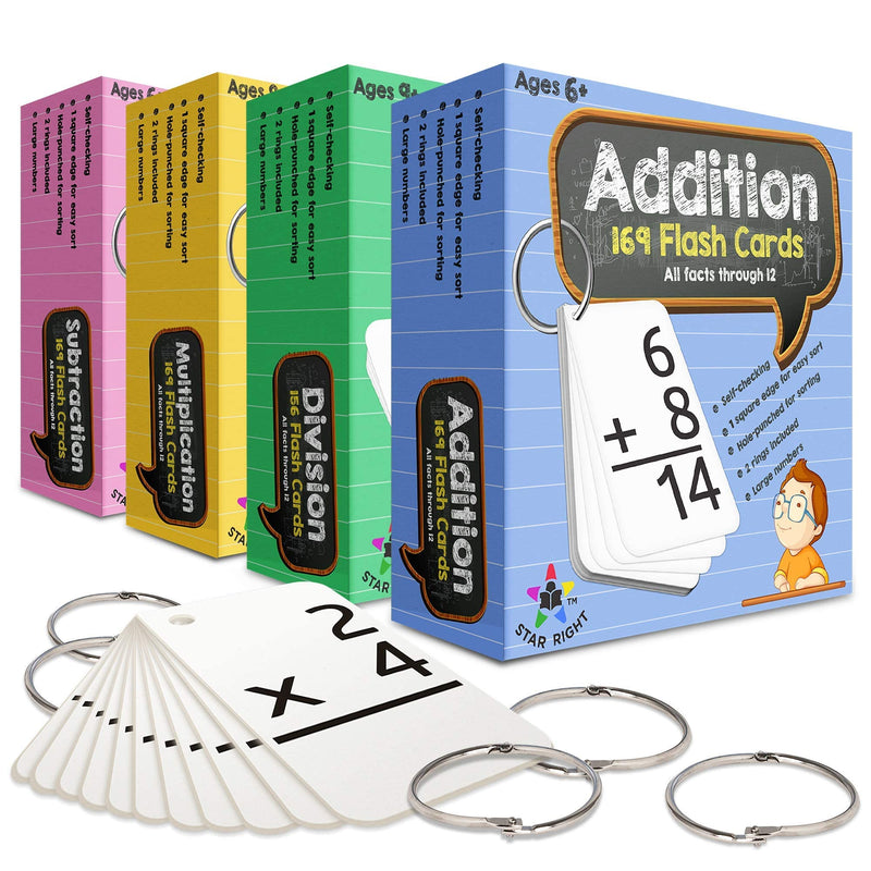 Math flashcards in a set of 4 - addition, subtraction, division and multiplication