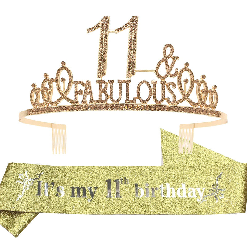 Girls 11th Birthday Sash and Tiara - Fabulous Glitter Sash + Fabulous