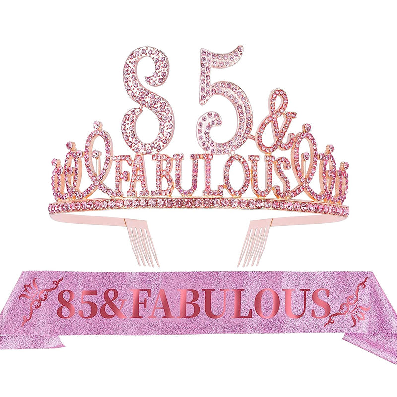 85th Birthday Sash and Tiara for Women - Fabulous Glitter Sash + Fabulous