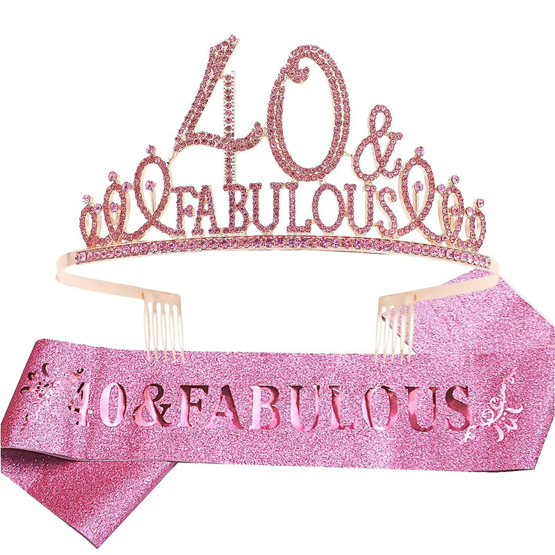 40th Birthday Sash and Tiara for Women - Fabulous Glitter Sash + Fabulous