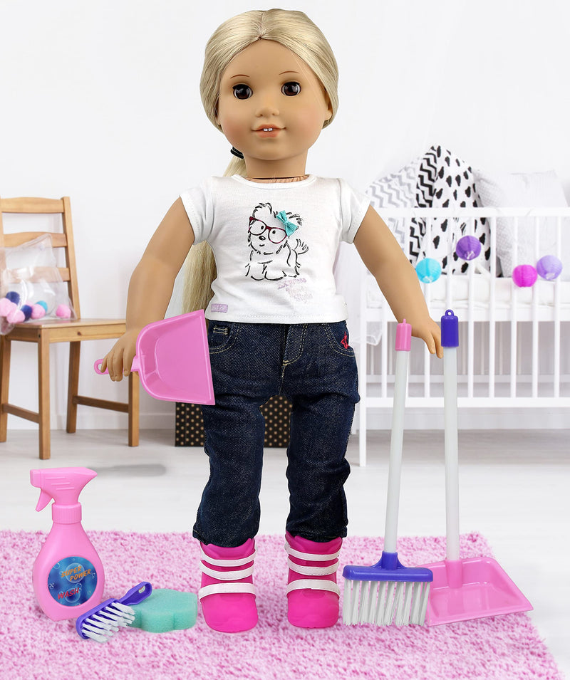 Doll Cleaning and Housekeeping Set, 6 Piece Doll Accessories Playset, Perfect