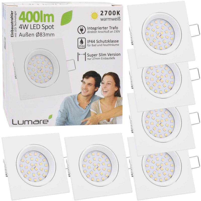 6x LED recessed spotlights 4w 400 lumens IP44 only 27mm extra flat installation depth LED