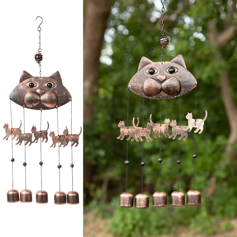 20" H Fancy Outdoor Cat Wind Chime, Unique Cat Memorial Wind Chime