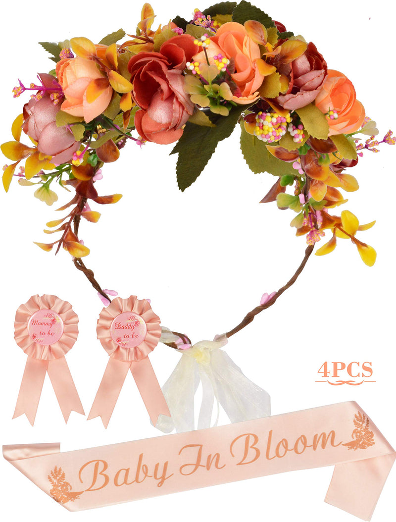 Baby shower decorations for expecting mom and dad, tiara with orange flowers