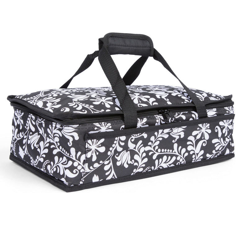 Insulated travel casserole, tote bag, casserole in black and white design