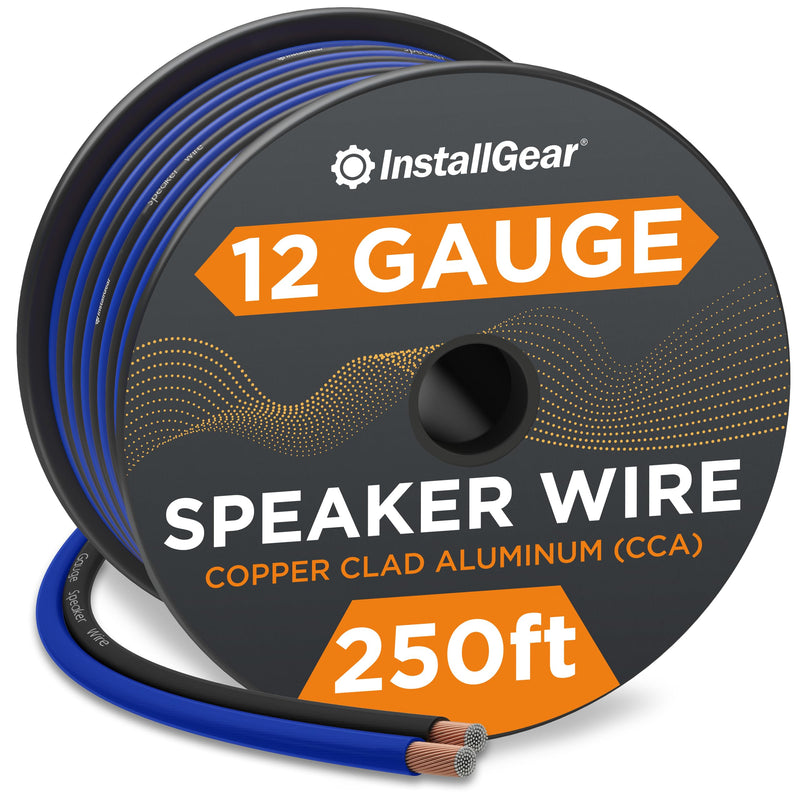 12 Gauge Speaker Wire Awg (250 Feet - Blue/Black) Speaker Wire for Car