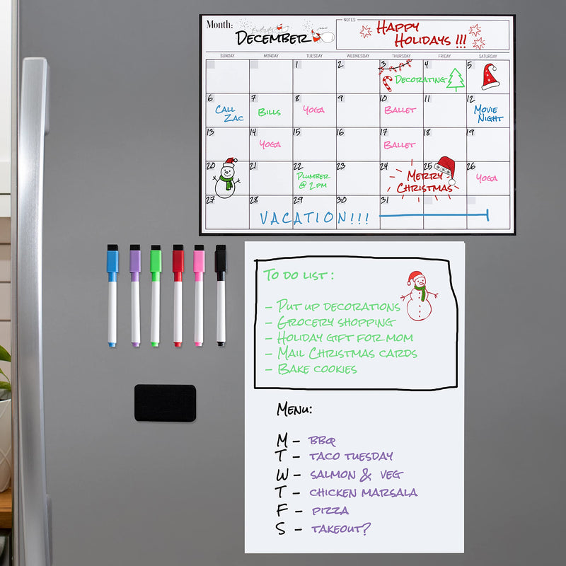 Magnetic Dry Erase Refrigerator Calendar and Whiteboard Pack: 2 Boards -