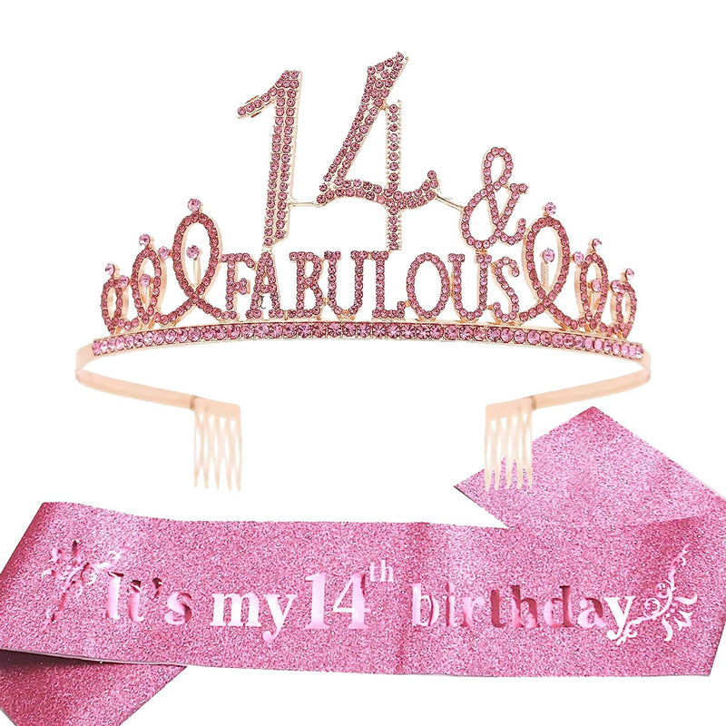 Girls 14th Birthday Sash and Tiara - Fabulous Set: Glitter Sash