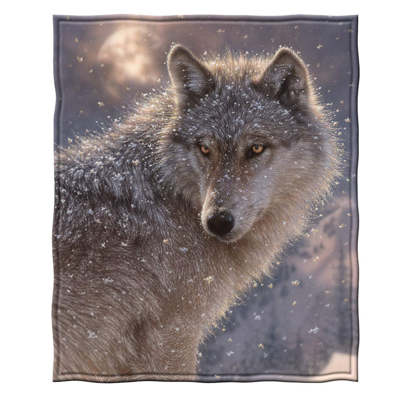 Lone Wolf Fleece Bed Blanket 75" x 90" Queen Size Wolf Fleece Throw