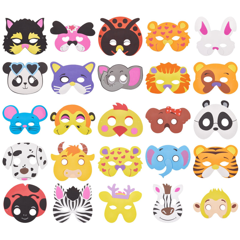 50 Piece Assorted Animal Foam Face Masks for Kids - Masquerade Masks, Purim Masks