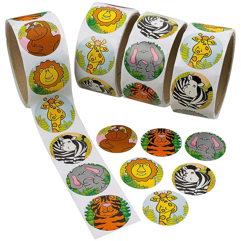 Zoo Animal Sticker Roll for Kids - 4 Rolls - 400 Assorted Stickers - Party