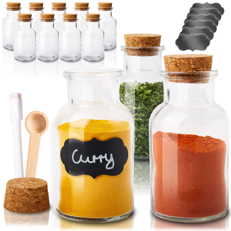 Spice Jars (Set of 12) Airtight Jar with Cork Lid Including 12 Labels 2 Lo