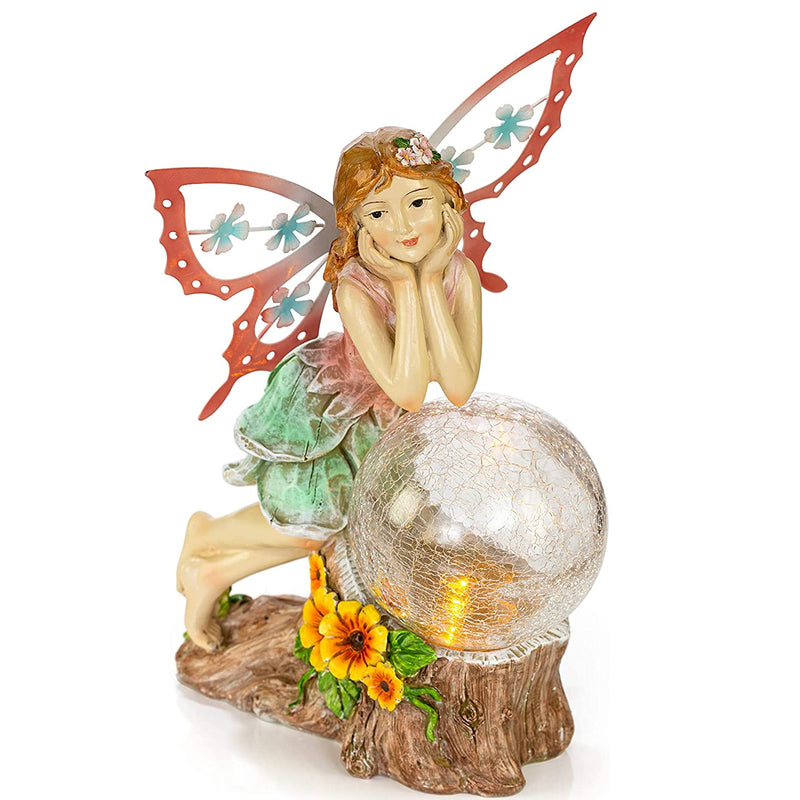 Solar powered outdoor fairy garden light with crackled LED glass ball