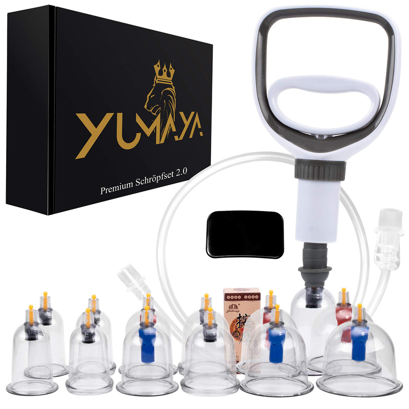 Yumaya Premium Cupping Glasses Set With Vacuum Pump And Valve | 12 Pcs Cupping Therapy Set Made Of Plastic For Cupping | Cupping Set With Different Size Cups For Cupping On Back, Arms, And Legs.