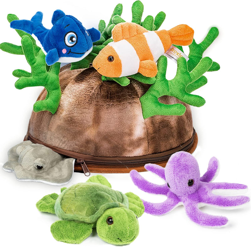 5 Pcs Stuffed Sea Creatures and Toy Storage Soft Plush Sea Creatures Toys for Kids