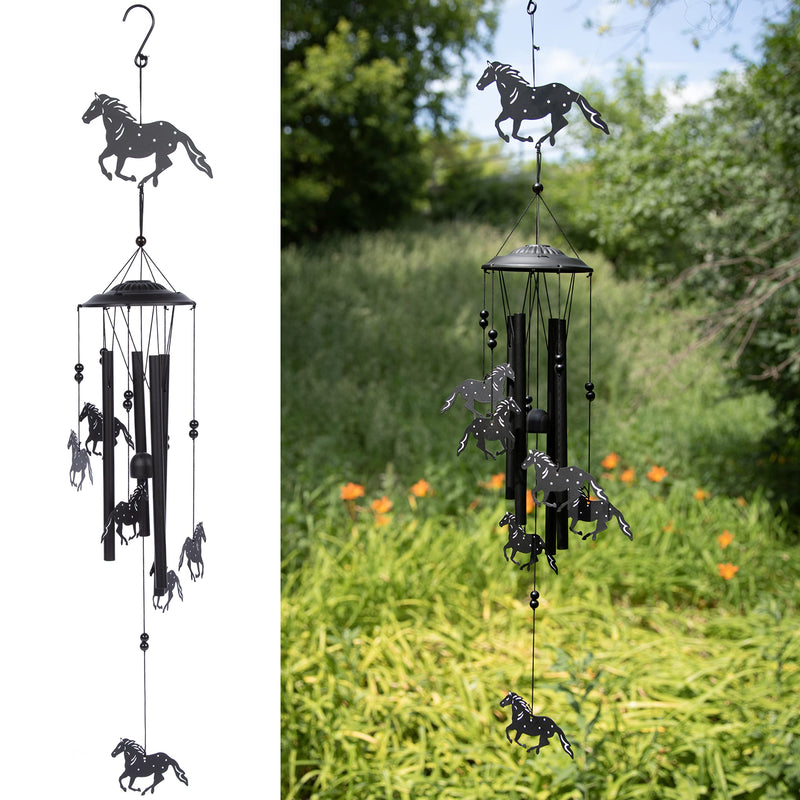 33" H Outdoor Wild Horse Wind Chimes, Unique Outdoor Wild Horse Wind Chimes