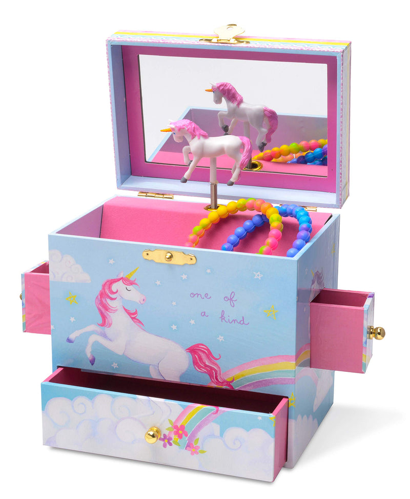 Musical jewelry box with 3 drawers, rainbow unicorn design, the beautiful