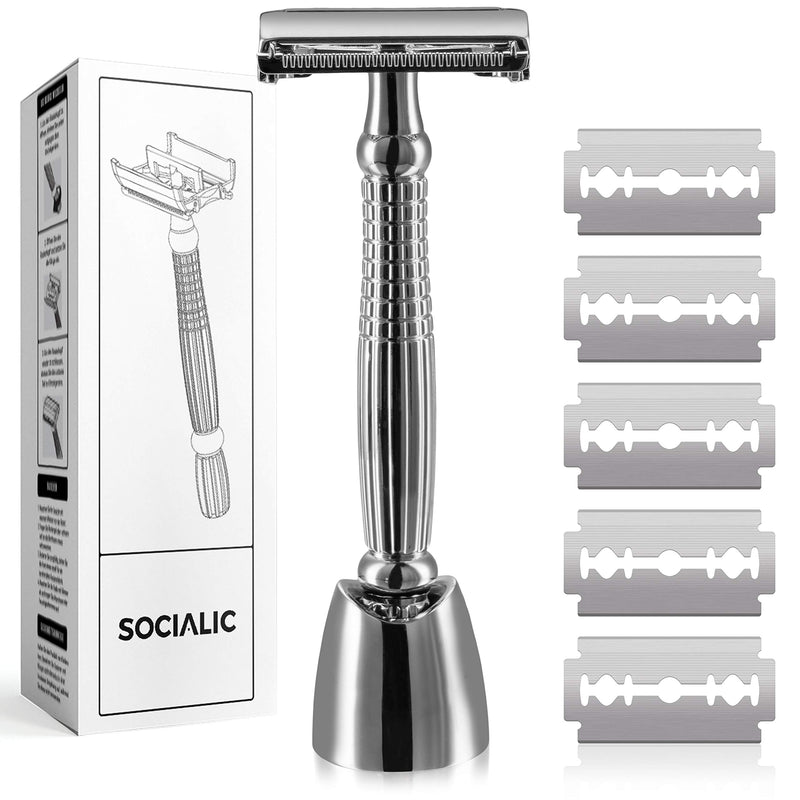 Safety razor set including 5 blades and safety razor holder made of high quality