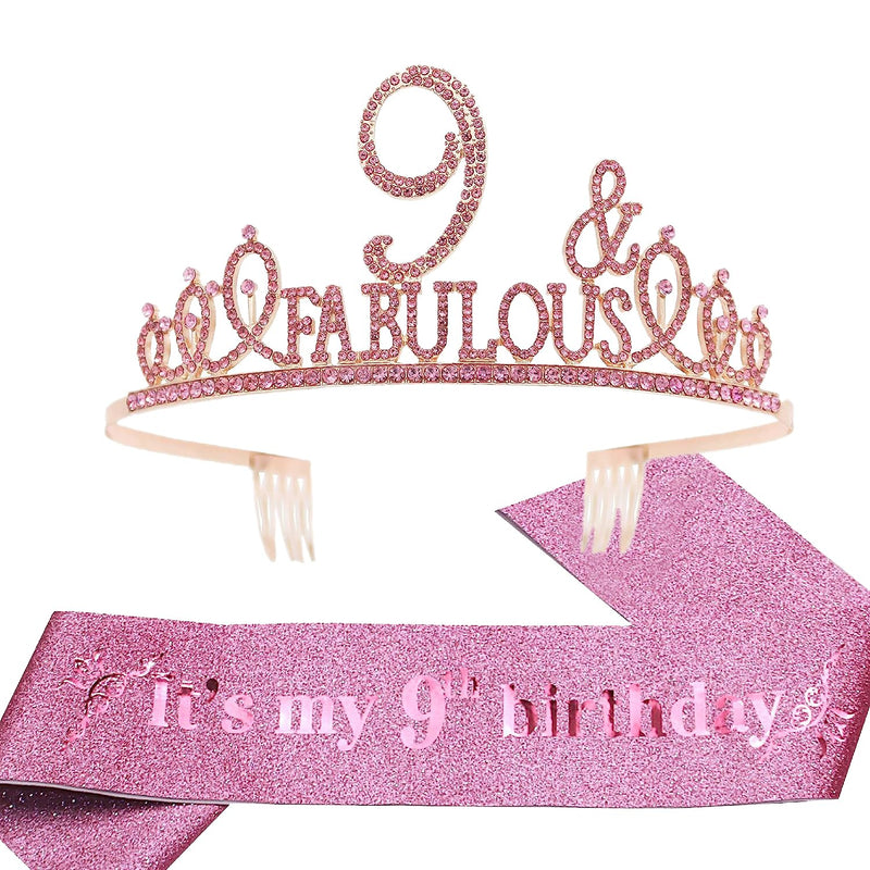 Girls 9th Birthday Sash and Tiara - Fabulous Glitter Sash + Fabulous