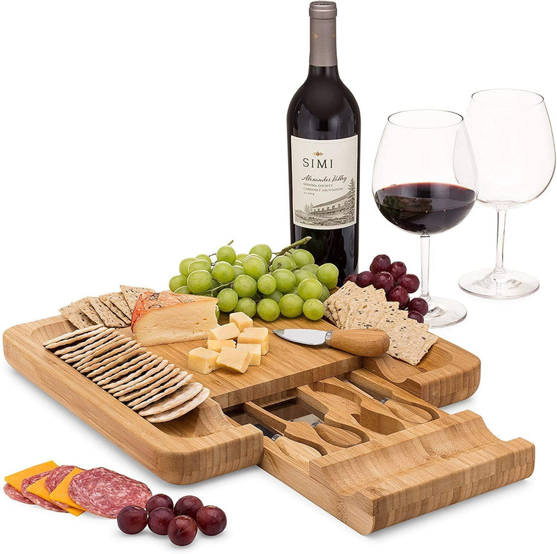 Charcuterie Board Gift Set, Bamboo Cheese Board with Cutlery, Stainless Steel Included