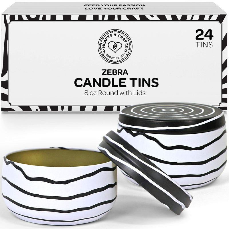 Zebra Candle Jars 8 Oz with Lids - Pack of 24 DIY Large Candle Jars