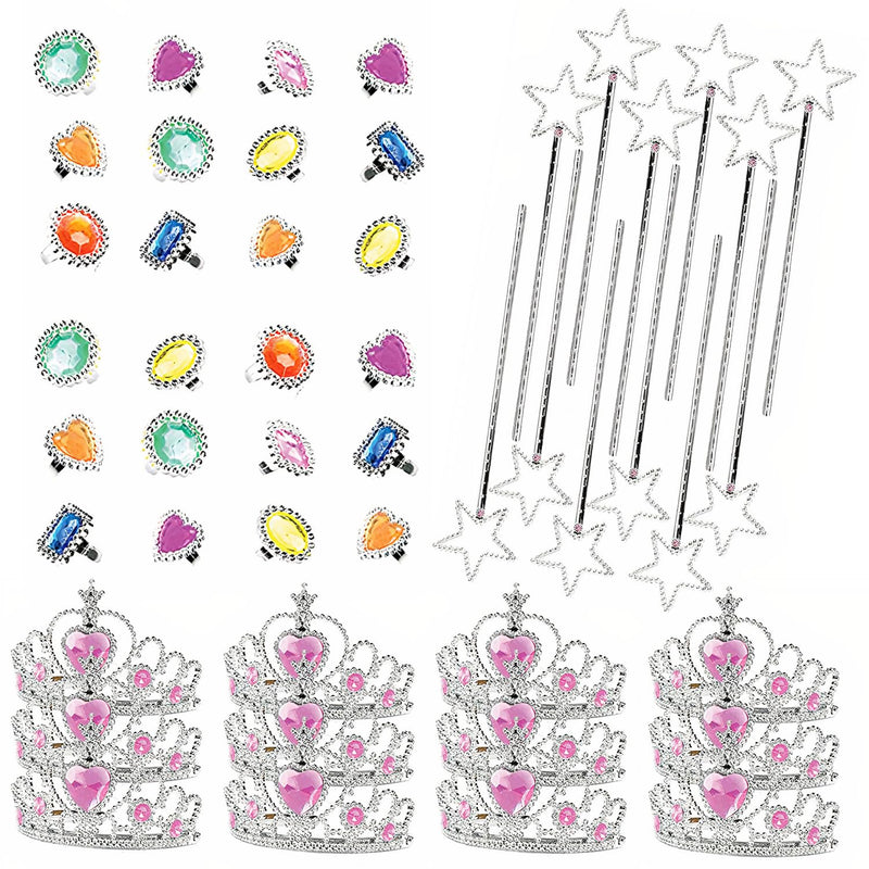 Princess Dress Up Set - 12 Heartstone Tiaras, 12 Sparkling Star Wands and 24