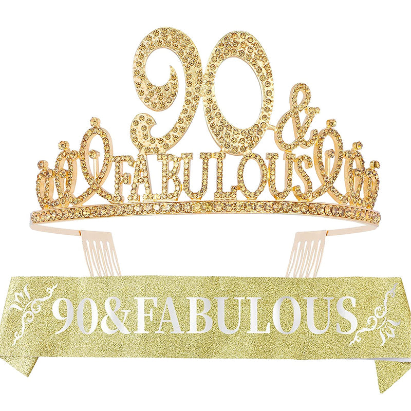 90th Birthday Sash and Tiara for Women - Fabulous Glitter Sash + Fabulous