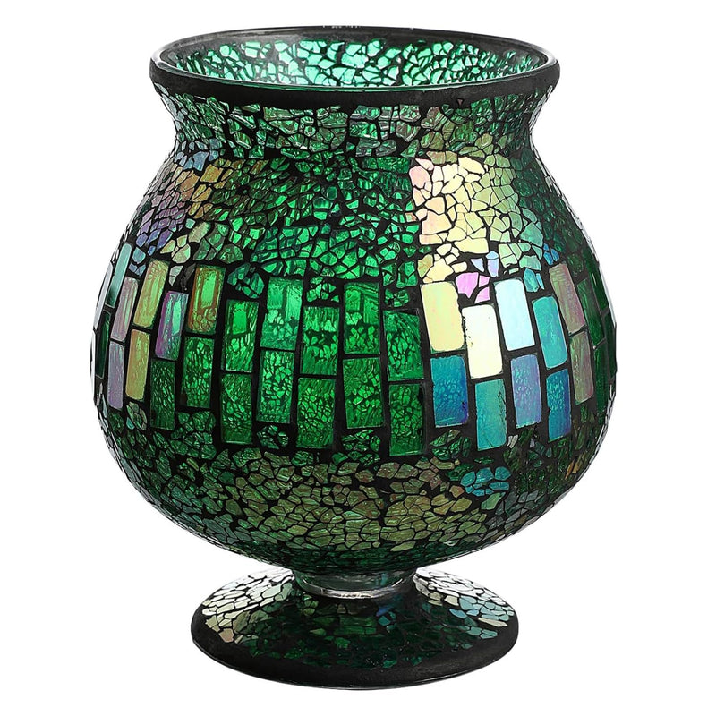 65 x 7 inch Mosaic Hurricane Glass Mosaic Glass Green Vase