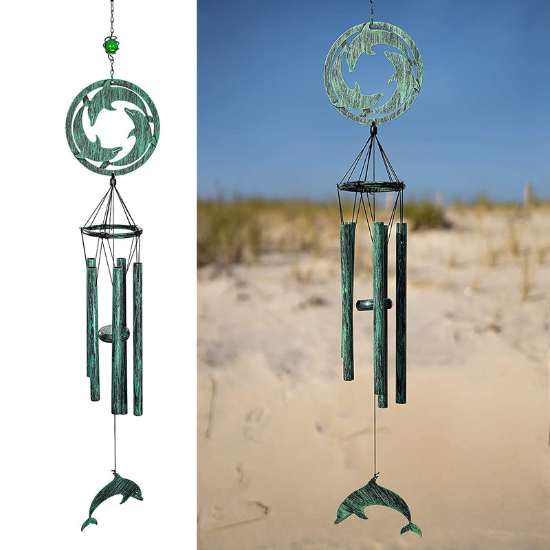 39" H Triadic Dolphins outdoor wind chime, unique Triadic Dolphin