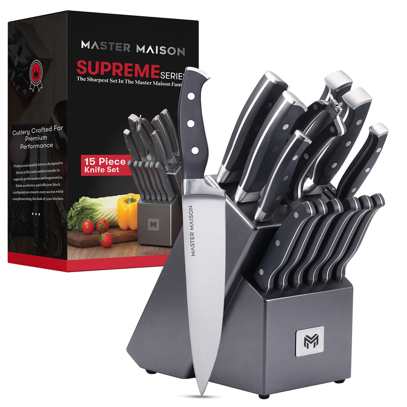 15-piece kitchen knife set with block made of German stainless steel