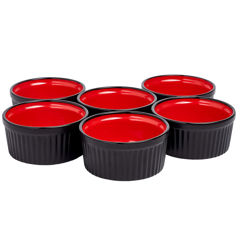 4 Ounce Black and Red Ceramic Ramekins, Set of 6, 4 Ounce Perfect Ramekins