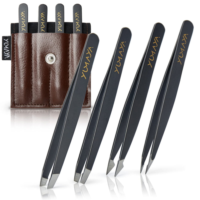 Tweezers set eyebrow plucking 4 pieces with case including ebook professional tweezers