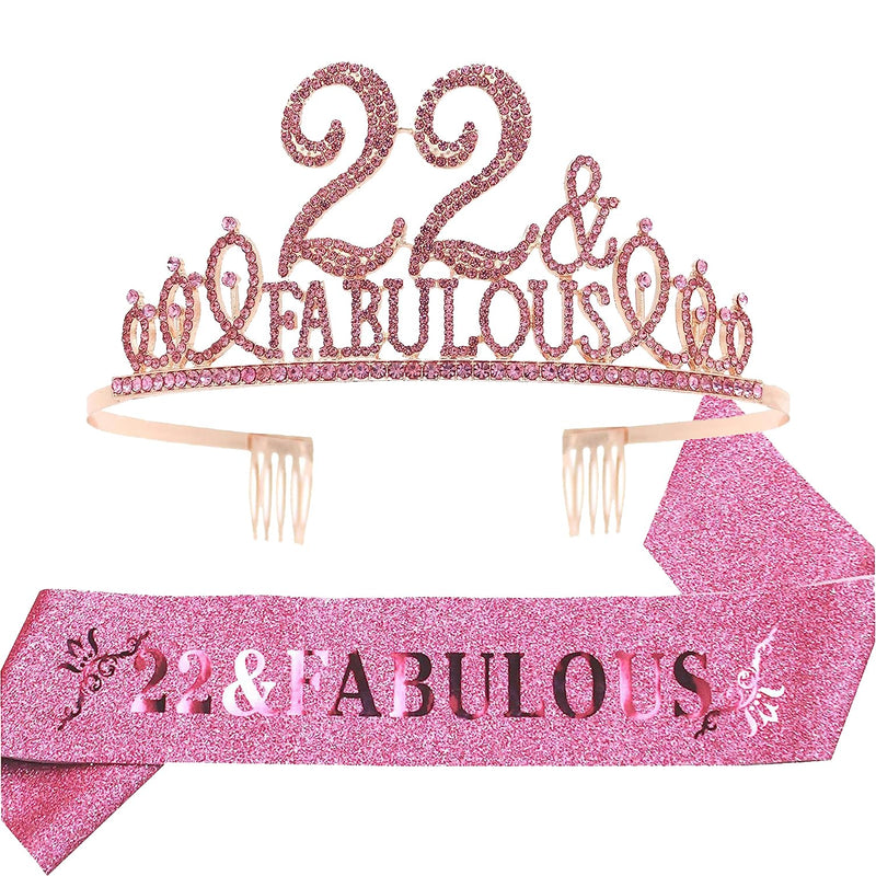 22nd Birthday Sash and Tiara for Women - Fabulous Set: Glitter Sash