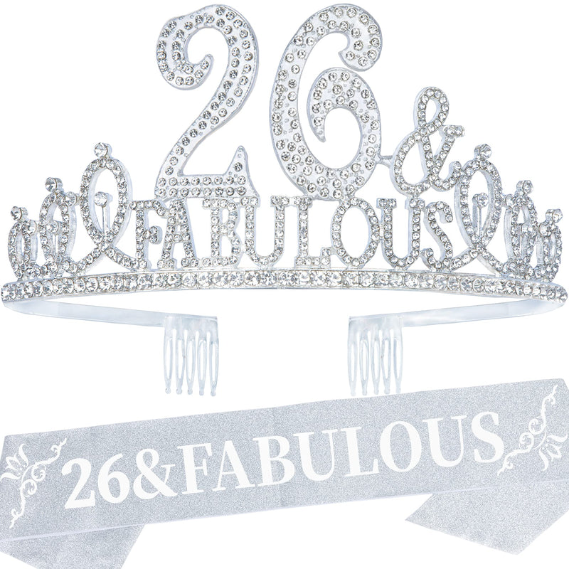 26th Birthday Sash and Tiara for Women - Fabulous Set: Glitter Sash