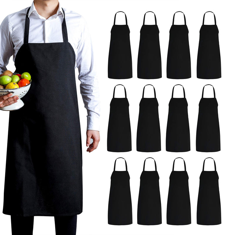 Kitchen Bib Aprons (Black, 30" x 34") Professional Aprons in a Pack of 12