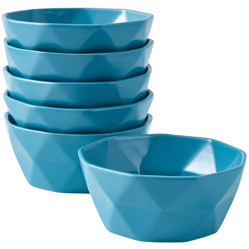 13oz Geometric Ceramic Soup Bowl Set of 6, 13oz Small Turquoise Ceramic