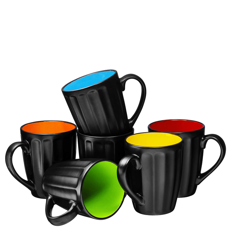 Matte Black 16 Ounce Coffee Mugs Set of 6 Large Ceramic Espresso Cups 16 Ounces