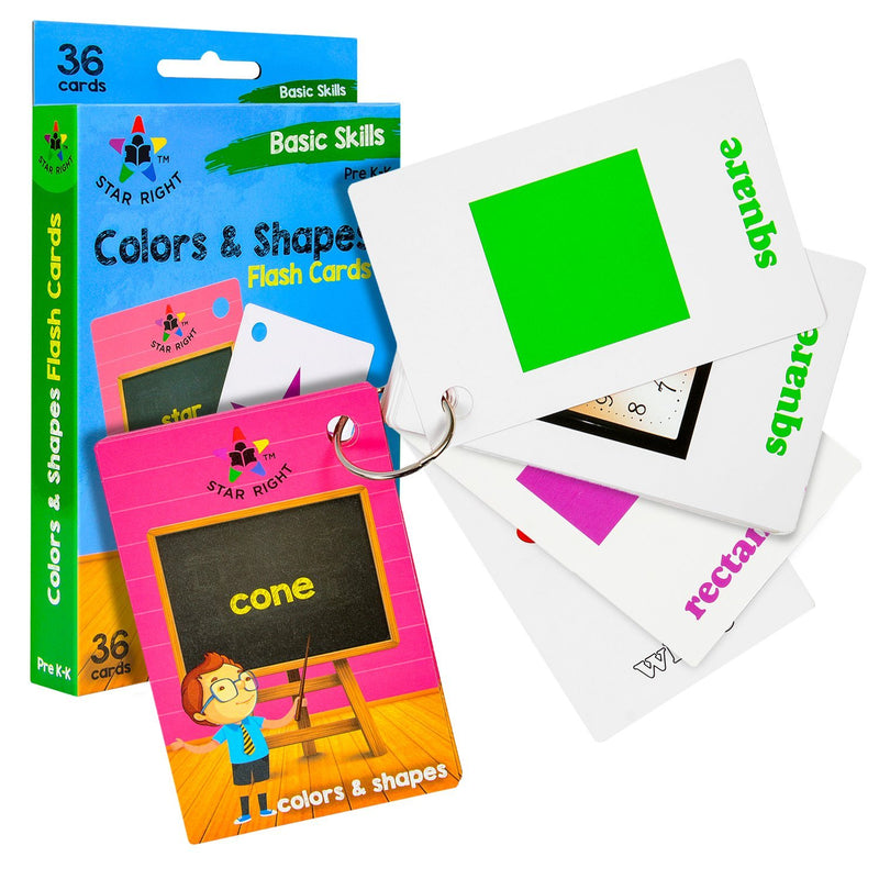 Flashcards “Colors and Shapes” with pictures, 36 cards, with 1 ring, for eternity