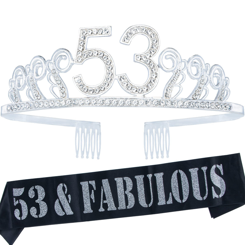 53rd Birthday Sash and Tiara for Women - Fabulous Glitter Sash + Waves