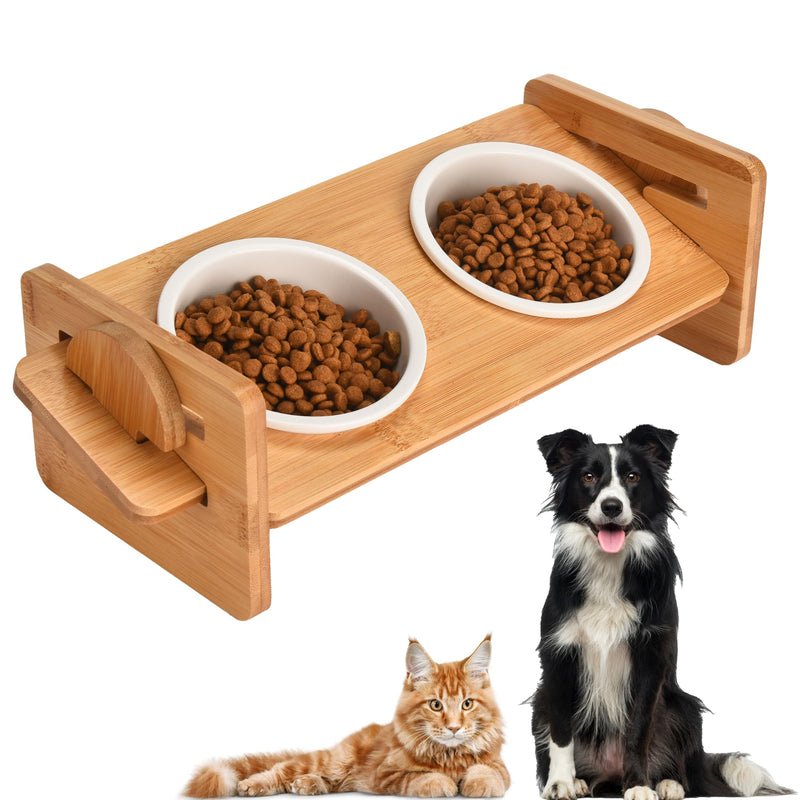 Feeding station/food bowl for cats made of bamboo/wood 2 bowls