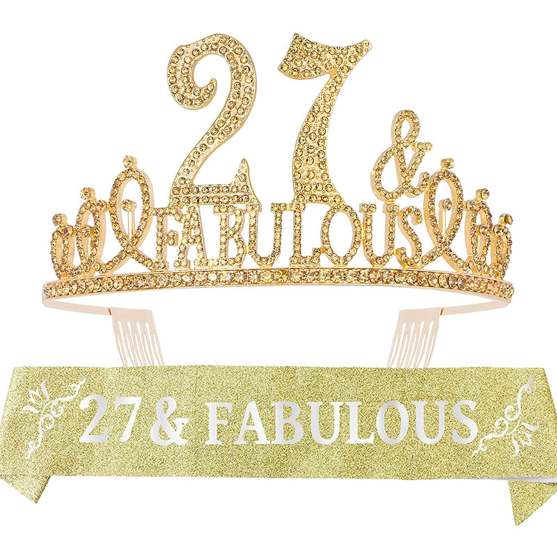 27th Birthday Sash and Tiara for Women - Fabulous Set: Glitter Sash + Fabulous