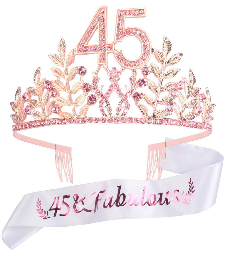 45th Birthday Sash and Tiara for Women - Fabulous Glitter Sash + Leaves