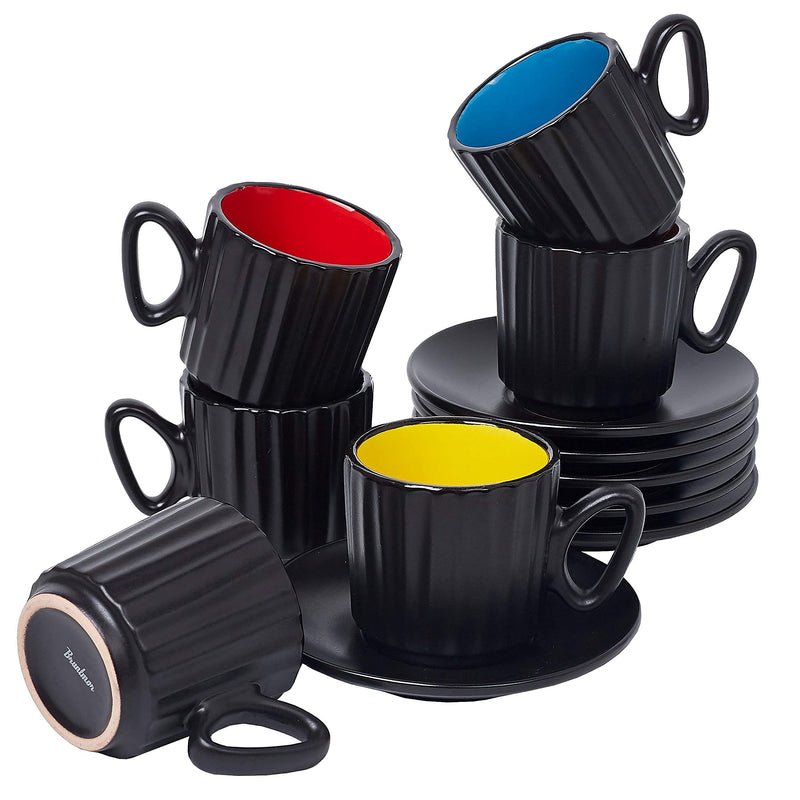 4oz Espresso Coffee Cup Set of 6, Cute 4oz Ceramic Mug Set in Black,