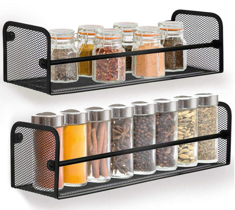 Black Single Tier Wall Mounted Mesh Spice Rack Set