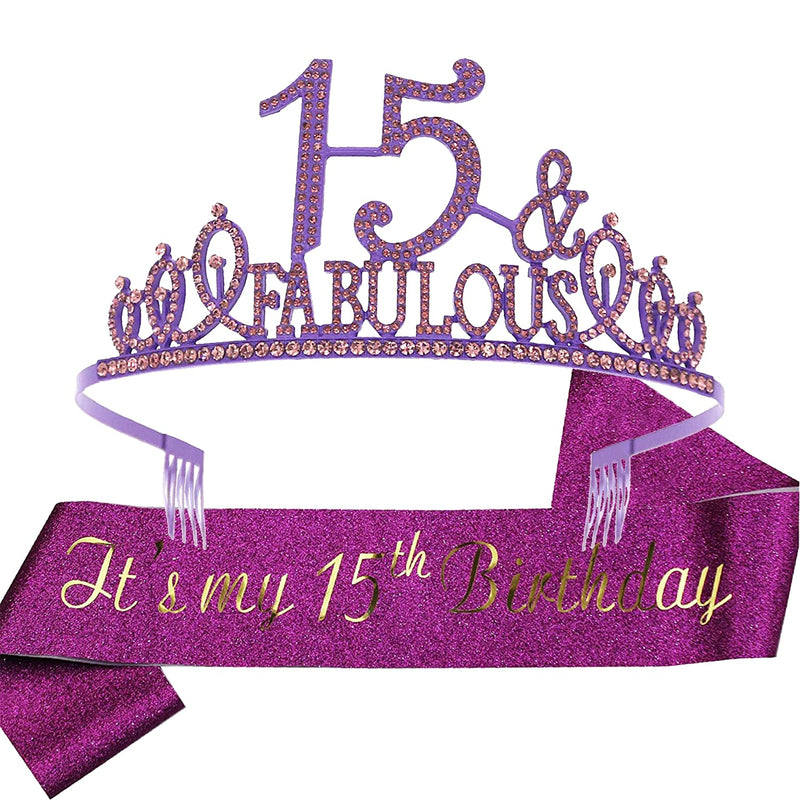 Girls 15th Birthday Sash and Tiara - Fabulous Set: Glitter Sash