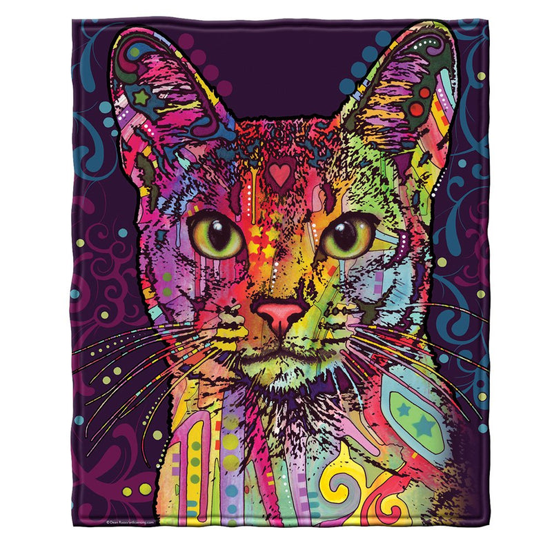 Colorful Cat Fleece Bed Blanket 75" x 90" Dean Russo Confident Cat