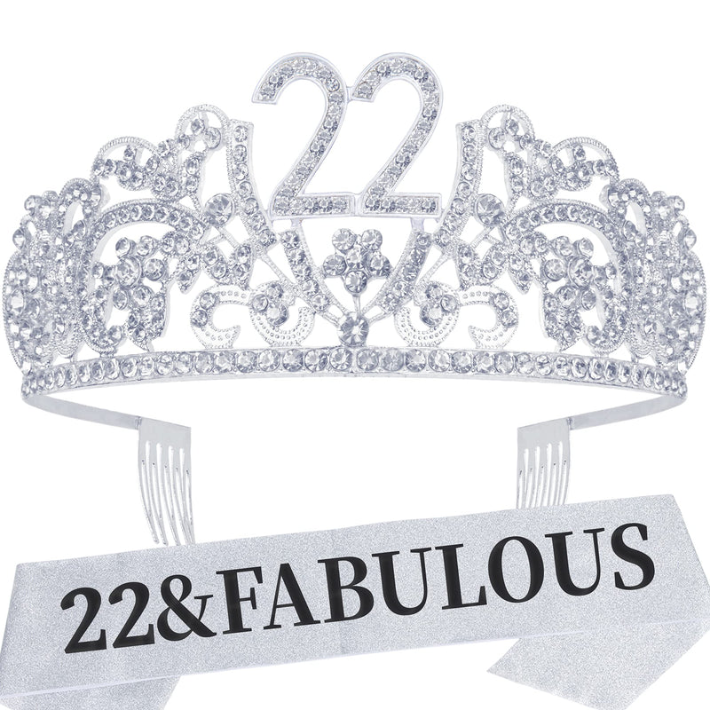 22nd Birthday Sash and Tiara for Women - Fabulous Set: Glitter Sash